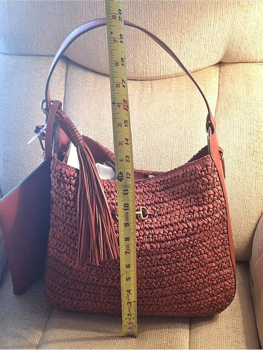 NWT Anne Klein Issa Red Straw Hobo Shoulder Bag w Wristlet & Tassle Key Ring